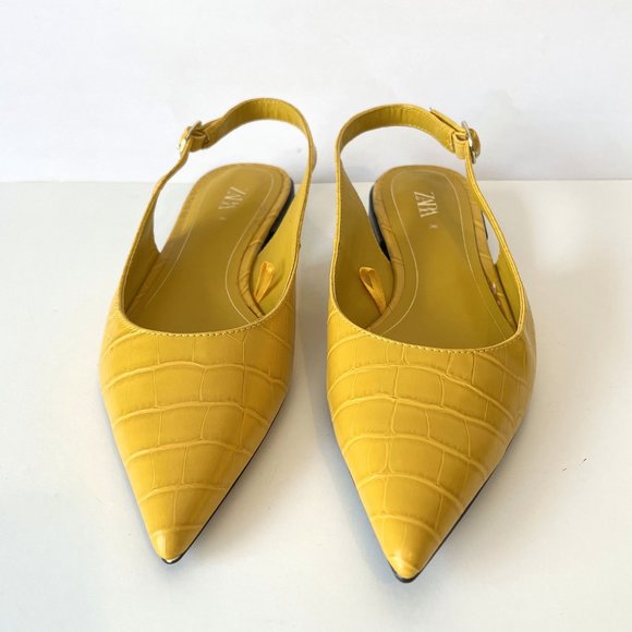 🎈HOST PICK🎈NEW! Zara Yellow Croc Embossed Point-toe Slingback Flats Size 36 - Picture 6 of 14